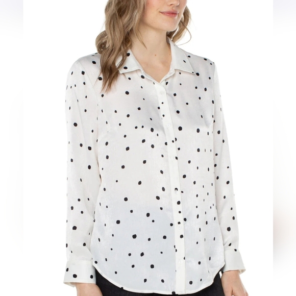 🇺🇸 Liverpool NWTs All  Over Dot  Vanilla Blouse - Picture 1 of 5